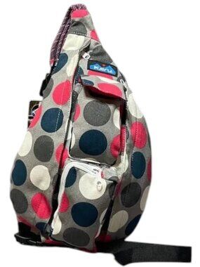 Kavu Cotton Canvas Mini Rope Sling Bag - "Got Dots?" - Gray/Red/Navy/White NWT